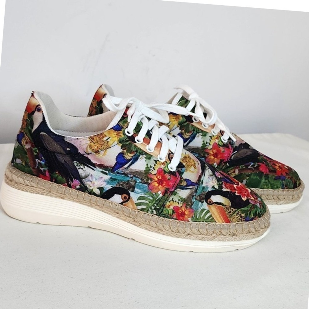 Azura European Luxury Tropical Toucan Print Espadrille Platform Sneakers 38